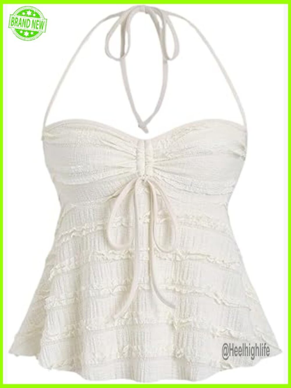 Peplum Halter Crop Top Drawstring Tie Ruched Spaghetti Strap Cami